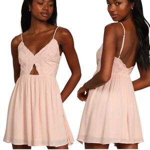 NWT Lulus Totally Sweet Light Pink Eyelet Lace Bodice Cutout Mini Dress